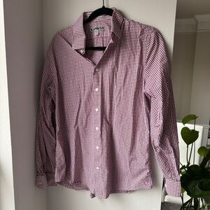 Express Men's Red and White Checkered Button Down Shirt